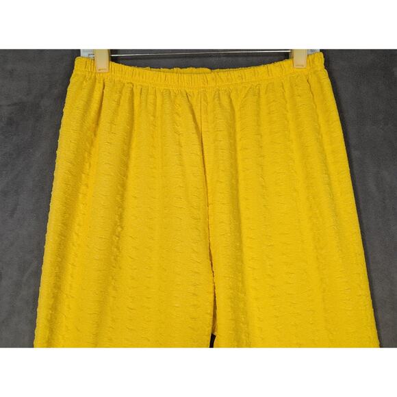 Vtg Polyester Pull-On Pants Womens Large Yellow Dressy Party Textured - Picture 2 of 9